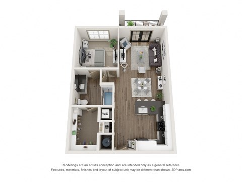 Floor plan for 1 bed, 1 bath, 800 sqft